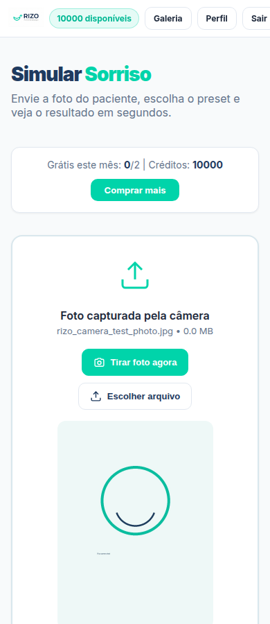 Tela mobile de upload por câmera no Rizo AI